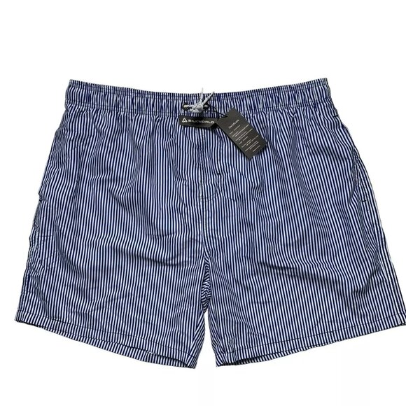 SILKWORLD Striped Swim Trunks Shorts Size 3XL Blue White 3 Pockets Quick Dry - Picture 1 of 9
